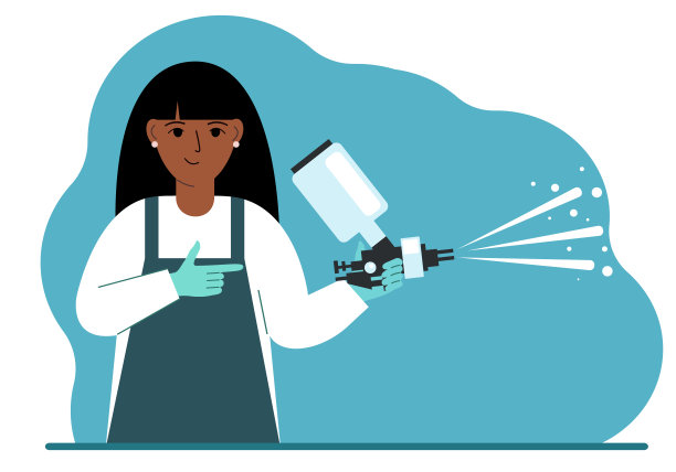 一个穿着特殊服装的女人拿着一把喷漆枪。图片下载