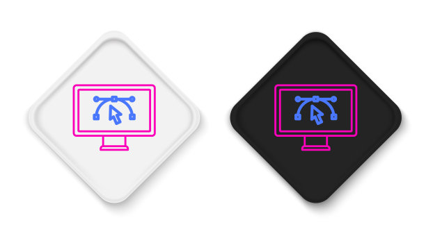 线计算机显示与矢量设计程序图标孤立孤立在白色背景上。照片编辑软件与用户界面。色彩缤纷的轮廓概念。向量图片下载