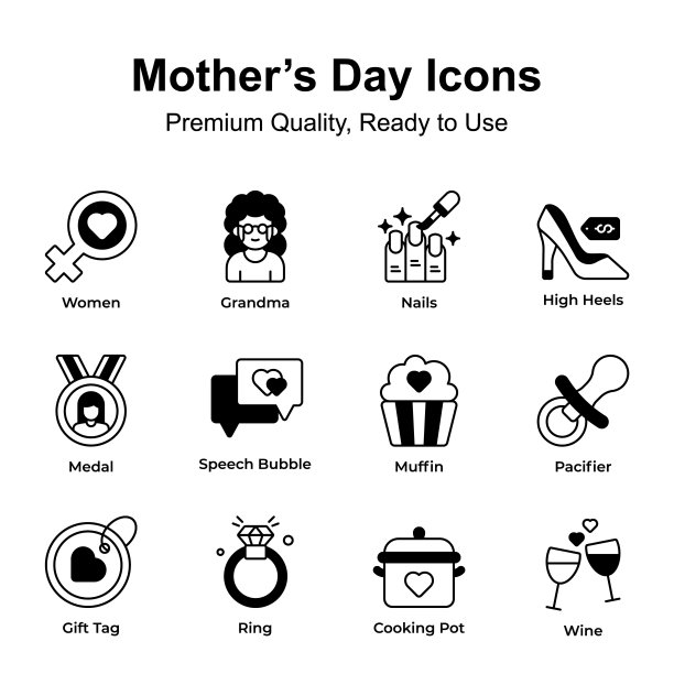 优质的母亲节图标集，可编辑的矢量包。图片下载