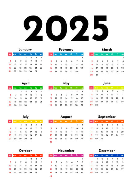 2025年日历孤立在白色背景上图片下载