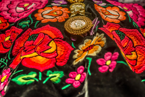 来自瓦哈卡州和特万特佩克地峡的彩色手工刺绣图片下载