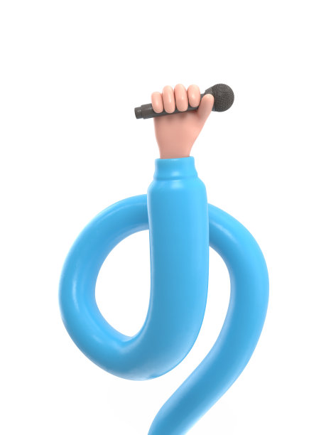 卡通手势图标模型。卡通手持麦克风。白色背景的3D渲染。长臂概念。图片下载