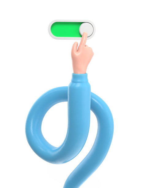 卡通手势图标模型。3d渲染，卡通人物手激活按钮，滑动条图标。白色背景的3D渲染。长臂概念。图片下载