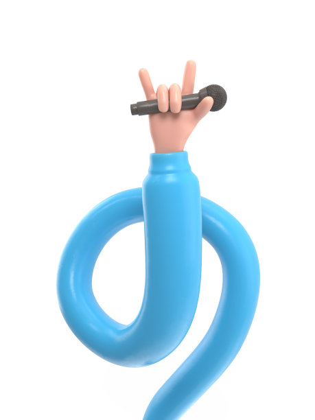 卡通手势图标模型。卡通手持麦克风和显示喇叭或摇滚手势。白色背景的3D渲染。长臂概念。图片下载