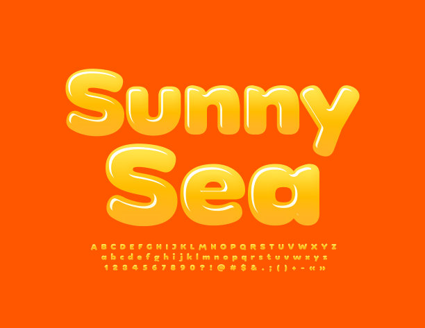 矢量广告海报阳光海。艺术字母，数字和符号集图片下载