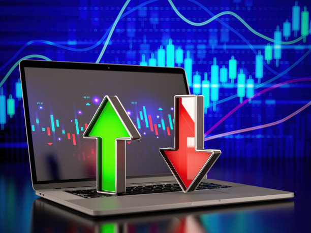 绿色和红色上下交易概念现代计算机显示器与抽象创意财务图表图片下载