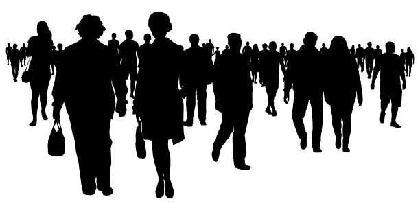 社会，一群人在街上移动的剪影。矢量图图片下载