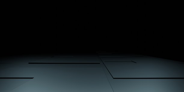 宇宙飞船走廊黑色背景的3d渲染。场景广告，陈列室，技术，未来，现代，体育，游戏，虚拟世界，仓库，车库。科幻插画。产品显示图片下载