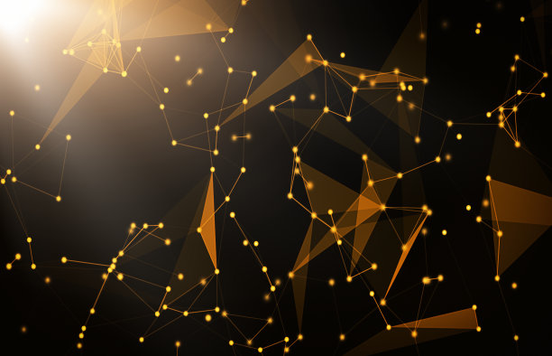 黄金线框科幻技术背景。金色的线条和圆点在黑色背景上连接科技和科学风格。业务介绍图片下载