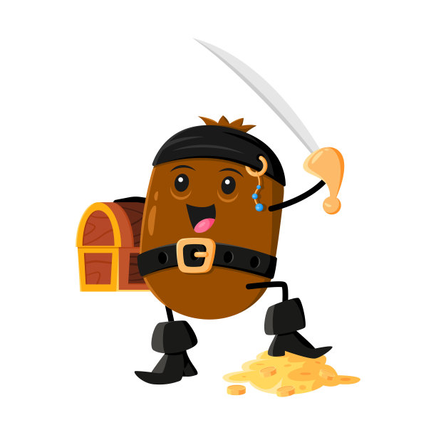 卡通猕猴桃海盗人物与宝藏图片下载