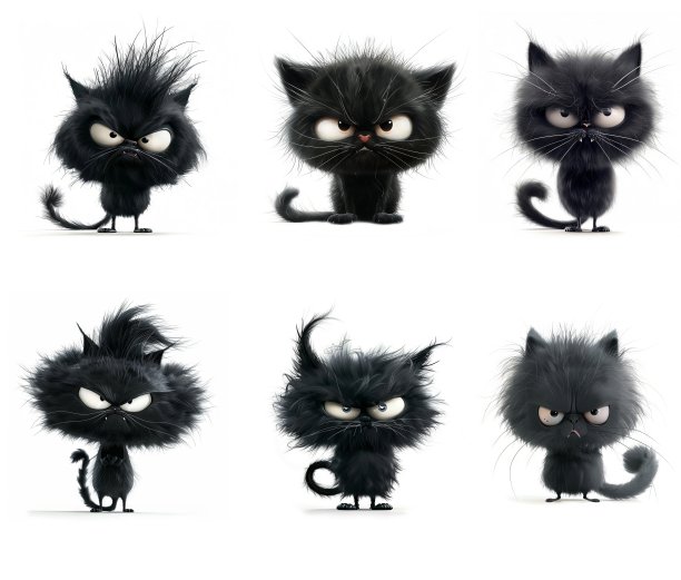 愤怒有趣的黑猫被隔离在白色的背景上图片下载