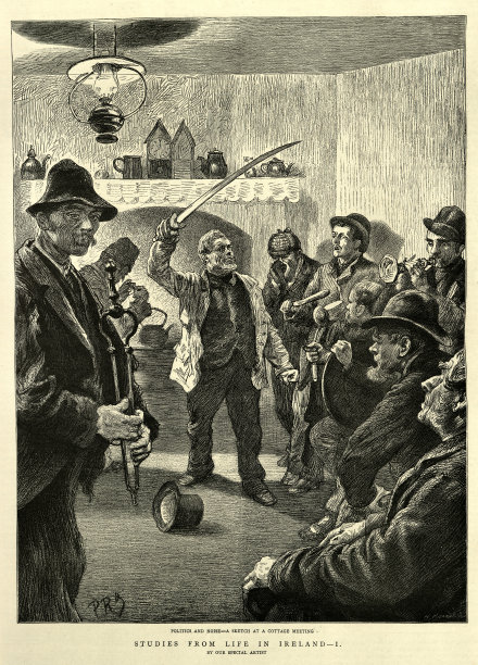 爱尔兰生活草图，政治和噪音，乡村会议，19世纪80年代，历史，维多利亚19世纪。图片下载