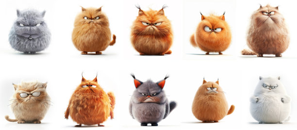 不同的猫表情集，白色背景。贴纸图片下载