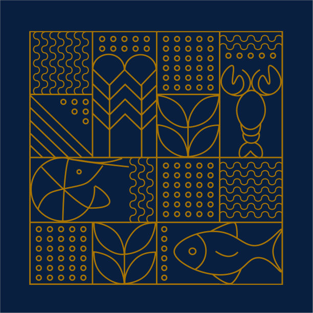 线条几何马赛克无缝图案插图。鱼和海鲜的几何图案。图片下载