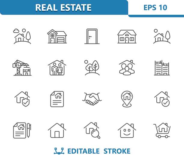 房地产图标。房子，家，家庭矢量图标集图片下载