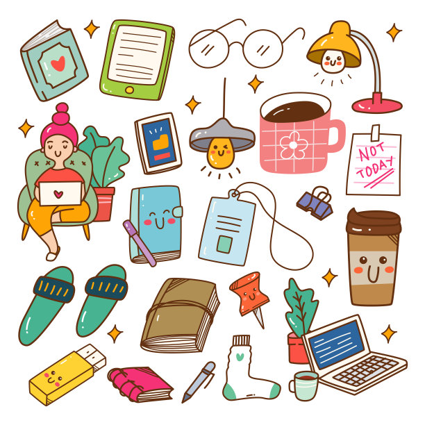 远程工作卡哇伊涂鸦集图片下载