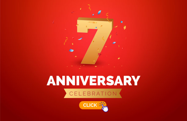 7周年生日金色背景。快乐矢量海报7周年庆典彩纸海报图片下载