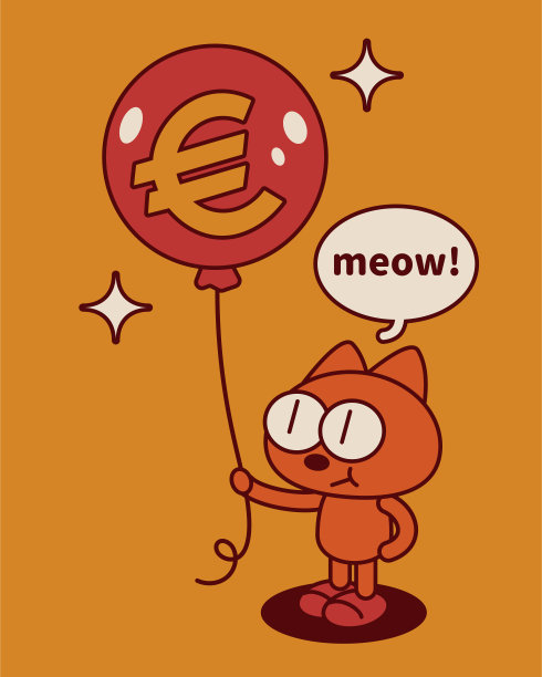 古灵精怪的可爱小猫抓住飞向空中的钱币气球图片下载
