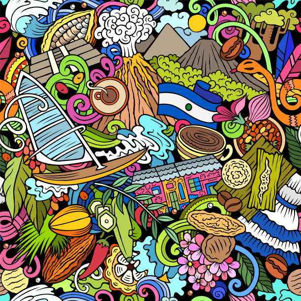 卡通涂鸦萨尔瓦多无缝图案图片下载