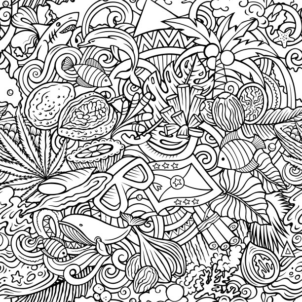 卡通涂鸦格林纳达无缝图案图片下载