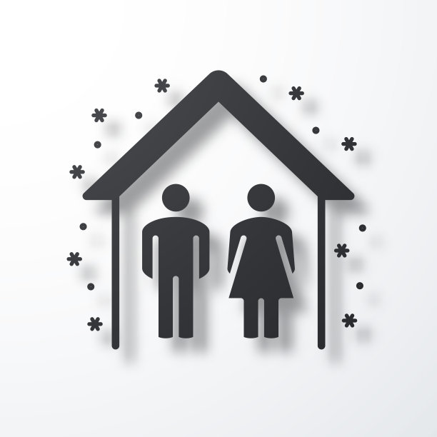 呆在家里，保证安全。白色背景上的阴影图标图片下载