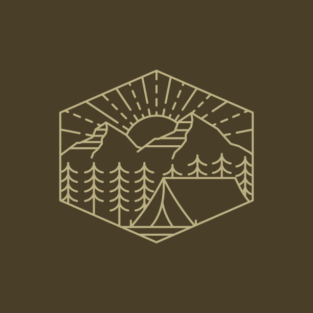 山晨露营插图单线或线条艺术风格图片下载
