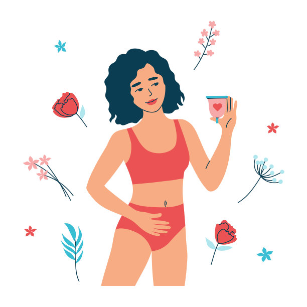 女人穿着舒适的内衣和月经杯图片下载