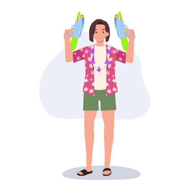 快乐的亚洲妇女享受泼水节。拿水枪的女人图片下载