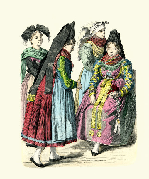 历史19世纪女性服饰传统服饰，德国，巴登。Breisgau, Witichhausen和Vilchband图片下载