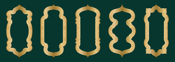 金拱门框形伊斯兰门或窗，几何吉里克图案，轮廓阿拉伯拱门。豪华的东方风格。框架在阿拉伯穆斯林设计斋月卡里姆。矢量图图片下载