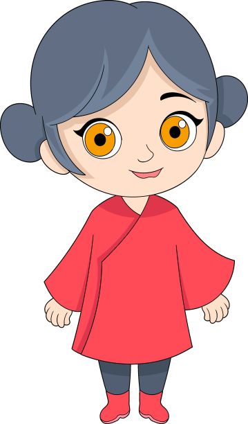 涂鸦卡通插画，中国女孩吉祥物穿着传统服装微笑图片下载