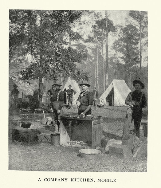 军事历史，美国陆军连厨房，烧烤，莫比尔，美西战争，19世纪90年代图片下载