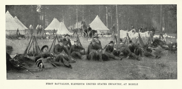 军事历史，士兵，美国陆军第1营，莫比尔第11步兵团，美西战争，19世纪90年代图片下载