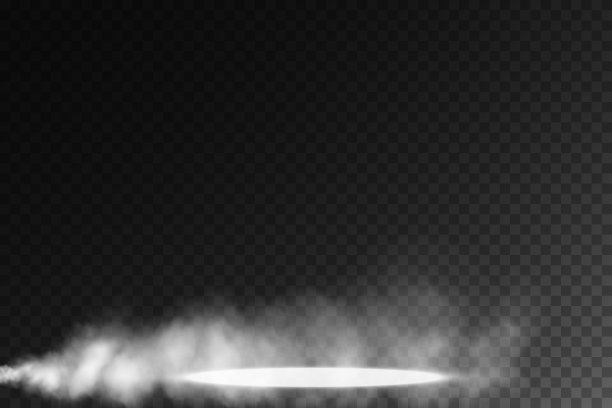 透明背景上的灯光t台，聚光灯下的霓虹灯，空荡荡的黑暗舞台和漂浮着烟雾的演播室。用于产品演示。图片下载