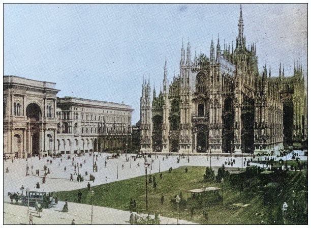 世界地标的古色古香照片(约1894年):意大利米兰大教堂图片下载