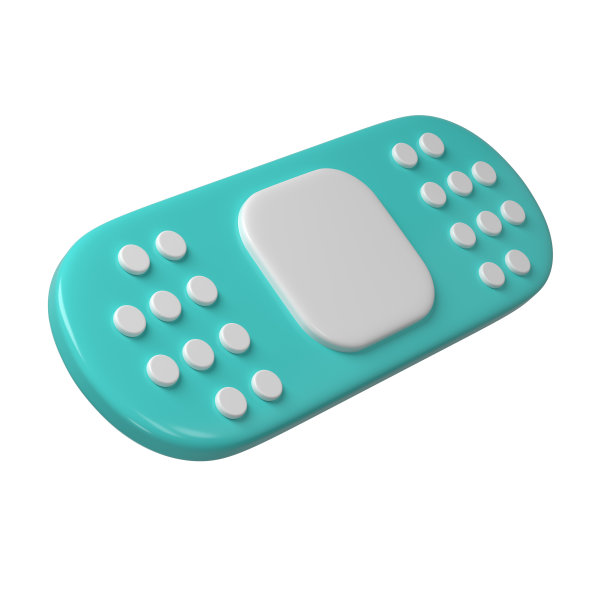 3d医用石膏图标。粘性医用绷带的渲染图。绿松石和白色的颜色医学恢复补丁在可爱的卡通设计。急救概念图片下载