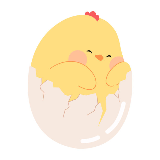 可爱的卡通小鸡。复活节黄鸡在破蛋里。有趣的雏鸟人物孵化从鸡蛋矢量插图隔离在复活节卡片，横幅和贴纸的白色背景。图片下载