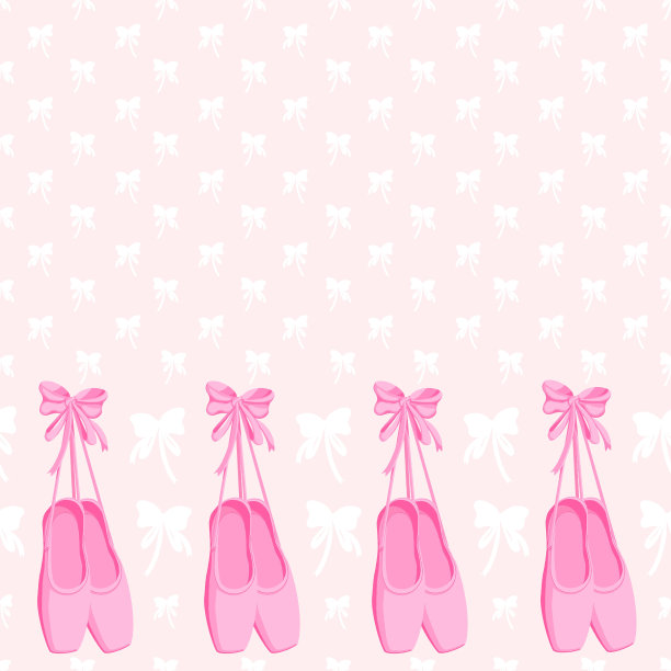 无缝模式上的米色背景足尖鞋和白色蝴蝶结。印在织物上的精细条纹图案图片下载