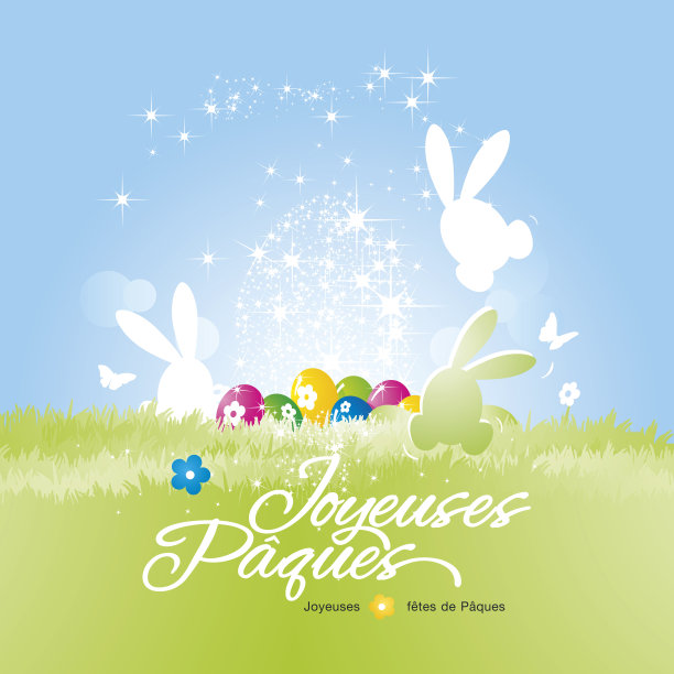 复活节快乐(Joyeuses pques -法语)背景彩色矢量图片下载