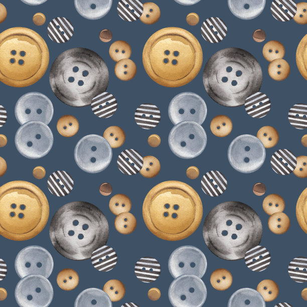 不同形状和颜色的按钮的无缝图案。由缝纫配件制成的装饰品。衣服的装饰。水彩插画为背景设计，纺织品，包装图片下载