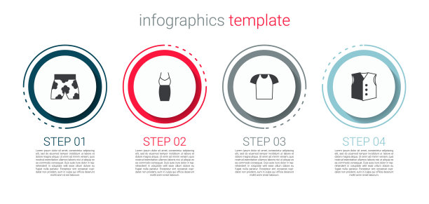 套装泳裤，女装，t恤和马甲。业务信息图表模板。向量图片下载