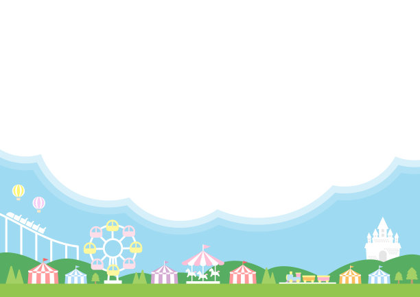 矢量说明游乐园和蓝天景观。儿童节、黄金周、暑假旅行和郊游的图片。图片下载