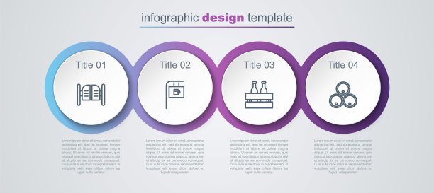 设置线酒吧门，街道招牌与酒吧，包装啤酒瓶和木桶。业务信息图表模板。向量图片下载
