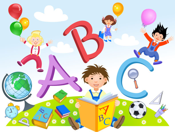 孩子们在玩字母。小学生图片下载