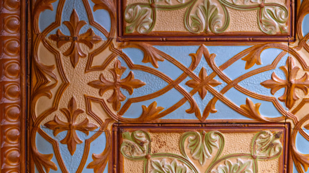 旧生锈复古磨损几何破旧马赛克华丽拼凑图案陶瓷瓷砖石材混凝土水泥墙纹理背景横幅。图片下载