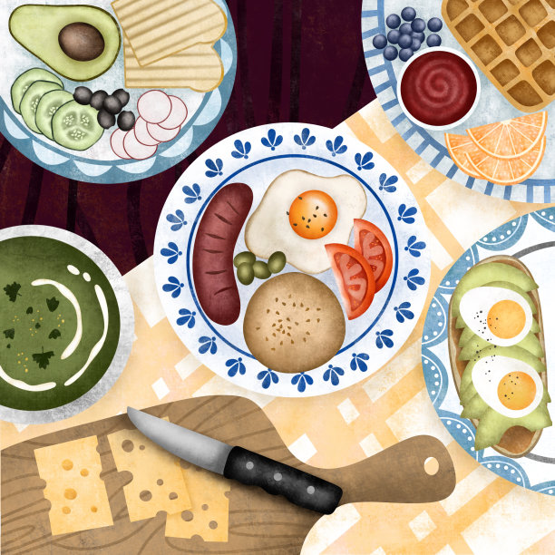 桌子上的食物插图图片下载