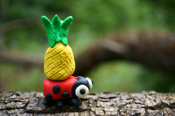 橡皮泥和菠萝做成的瓢虫。图片下载