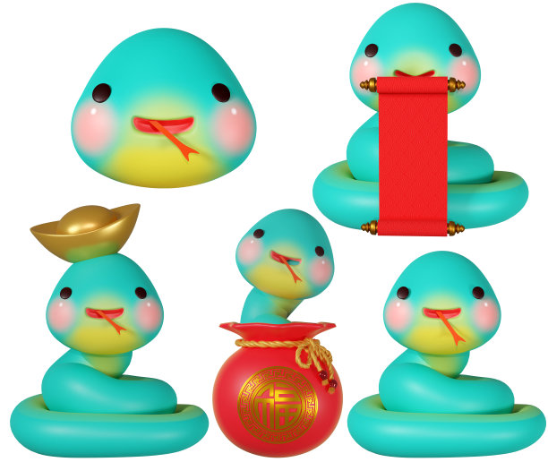 3D渲染插图，可爱的生肖蛇图片下载