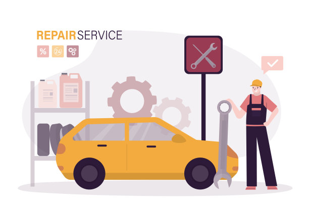 汽车故障。汽车故障、维修服务、更换轮胎、道路事故、车辆维修的抽象隐喻。专业的扳手维修人员图片下载