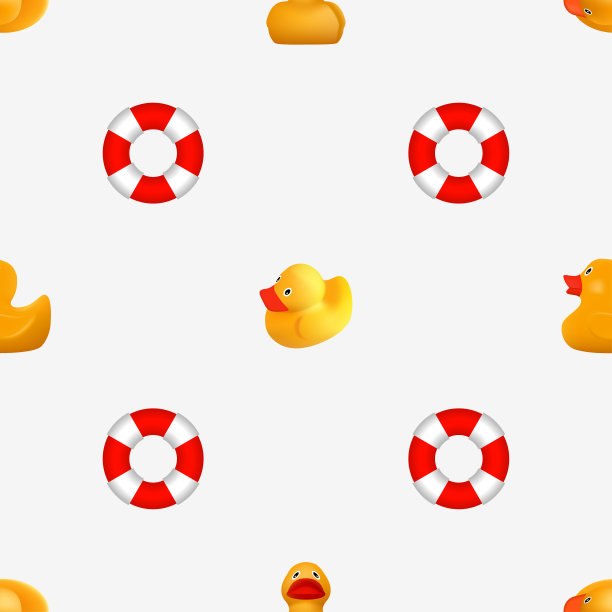 无缝背景与橡皮鸭和救生圈图片下载